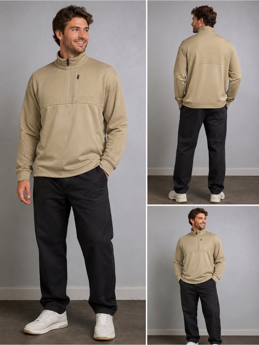 Callaway Opti-Dri Men’s L Quarter Zip Golf Pullover Beige Taupe